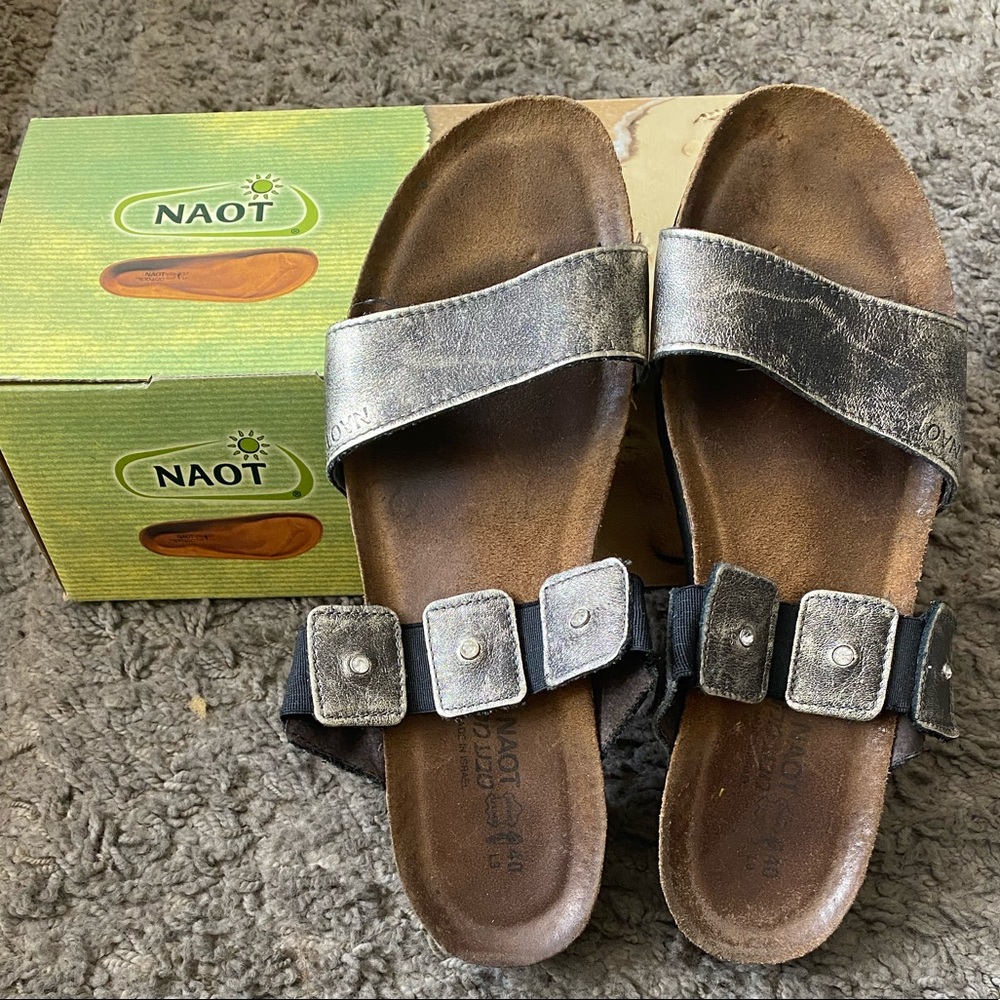 NAOT Leather “Ashley” Rhinestone Studded Sandals